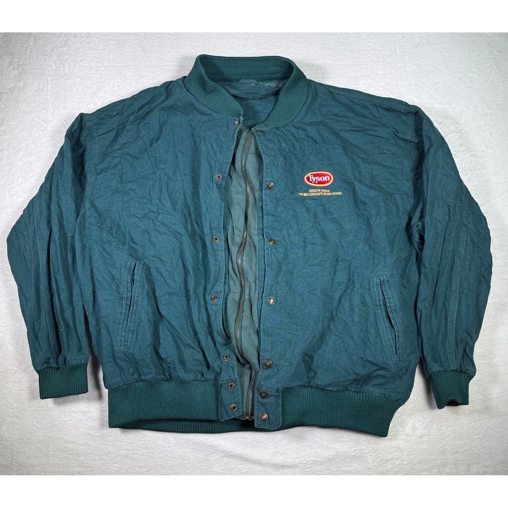 Vintage Tyson‎ Chicken Quick Work Jacket Bomber Snap Button Green XXL